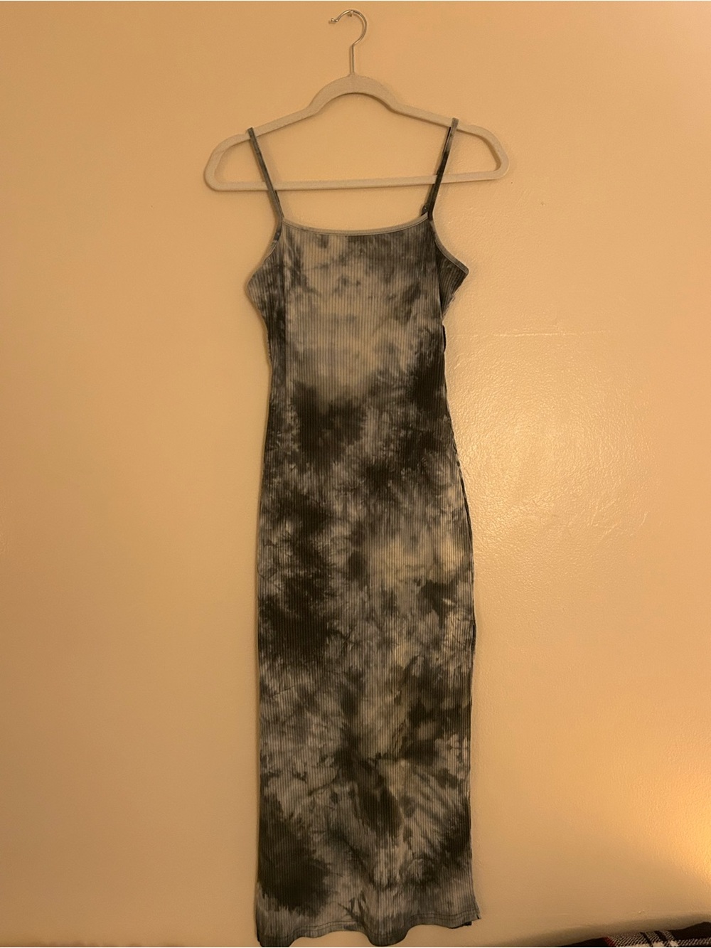 SHEIN Green/Gray Tie-Dye Ribbed Maxi Slip Dress